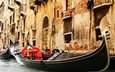 вода, венеция, канал, дома, италия, гондолы
