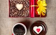 зерна, кофе, сердце, чашка, кофейные, подарок, праздник, коробка, пирожное