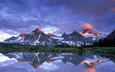 небо, горы, отражение, канада, горное озеро, британская колумбия, горные вершины