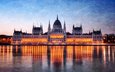 ночь, огни, венгрия, будапешт, парламент, дунай, архитектурное здание, венгерский парламент