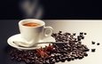 кофе, чашка, кофейные зерна, ложка, бадьян