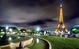 ночь, город, париж, франция, эйфелева башня