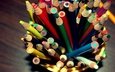 макро, разноцветные, карандаши, цветные, стакан, рисование, цветные карандаши, набор, художество