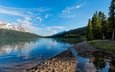 небо, озеро, природа, пейзаж, побережье, канада, национальный парк, банф, национальный парк банф