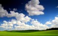 небо, трава, облака, поле, горизонт