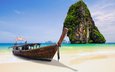 скала, пляж, лодка, таиланд, тропики