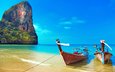 море, скала, пляж, лодки, таиланд, тропики