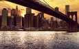 вода, мост, сша, нью-йорк, здания, бруклинский мост