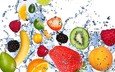 вода, мята, малина, капли, свежесть, фрукты, клубника, брызги, лимон, абрикос, лайм, киви, банан, ежевика, авокадо