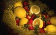 фрукты, клубника, ягоды, лимоны