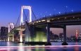 фонари, огни, мост, япония, мегаполис, залив, освещение, выдержка, японии, токио, столица, bridge-buildings