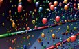шары, полет, разноцветные, шарики, красочный, палочки, мячи, графика 3d
