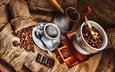 кофе, шоколад, кофейные зерна, турка, кофемолка