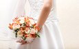 цветы, платье, букет, невеста, фата, шнуровка