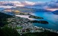 горы, новая зеландия, бухта, куинстаун, озеро уакатипу