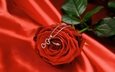 цветок, роза, ткань, кольцо, сердечки, кулон, цепочка, роза и кулон с сердечком