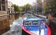 река, канал, катер, нидерланды, амстердам, голландия