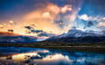 небо, свет, облака, горы, отражение, новая зеландия, остров южный