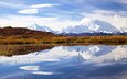 озеро, отражение, аляска, национальный парк денали, гора мак-кинли, аляскинский хребет, гора маккинли