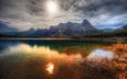 озеро, горы, пейзаж, провинция альберта, canmore