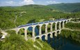 река, лес, мост, поезд, франция, cize-bolozon viaduct