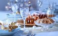 свечи, новый год, елка, зима, еда, стол, праздники, тарелки, бокалы, рождество, печенье, выпечка, кулич, кекс, встреча нового года, праздничный, елочная