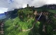река, горы, природа, пейзаж, водопад, зелёные горы, венесуэла, водопад анхель