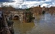 река, руины, италия, старый, рим, древний, потоки воды, тибр, римский мост