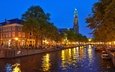 огни, вечер, нидерланды, амстердам
