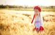 поле, девочка, пшеница, венок