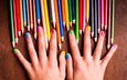 настроение, разноцветные, карандаши, руки, пальцы, цветные карандаши, маникюр
