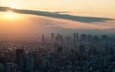 солнце, закат, япония, небоскребы, здания, токио, shinjuku, tokyo skytree