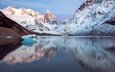 озеро, горы, снег, зима, отражение