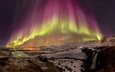 ночь, звезды, северное сияние, исландия