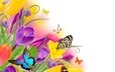 цветы, насекомые, весна, тюльпаны, бабочки, жёлтая, красива, тульпаны,  цветы, парное, butterflies, весенние, красочная, лиловая
