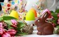 весна, тюльпаны, пасха, яйца, праздник, шоколадный заяц