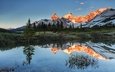 озеро, отражение, гора, канада, альберта, национальный парк джаспер, атабаска