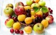 фрукты, яблоки, черешня, ягоды, вишня, смородина, абрикосы