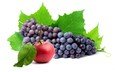 листья, виноград, фрукты, ягоды, белый фон, яблоко