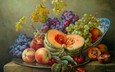картина, виноград, фрукты, ягоды, вишня, овощи, персики, тыква, натюрморт, абрикосы, gabor toth