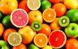 фрукты, лимон, апельсин, яблоко, лайм, цитрус, киви, грейпфрут