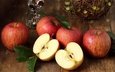фрукты, яблоки, стол, плоды, красные яблоки