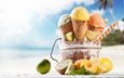 пляж, мороженое, фрукты, рожок, сладкое, мороженное, десерт, тропическая, fruits, сладенько