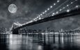ночь, огни, город, сша, нью-йорк, манхэттен, бруклинский мост, ист-ривер