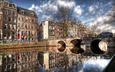 река, отражение, мост, дома, амстердам