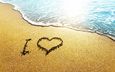 солнце, берег, море, песок, пляж, сердце, любовь