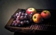 виноград, фрукты, яблоки, натюрморт