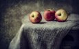 еда, фрукты, яблоки, стол, темный фон, ткань, плоды, натюрморт