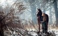лошадь, деревья, снег, лес, девушка, конь, наездница