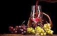виноград, бокал, корзина, вино